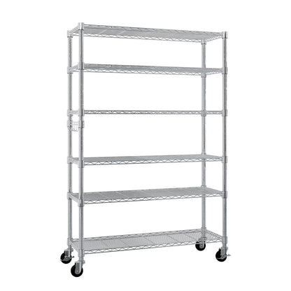Xilee Wire Shelving Unit with Wheels Steel 6 Tier Heavy Duty Layer Rack Storage Metal Shelf Garage Organizer Wire Rack Shelving Adjustable