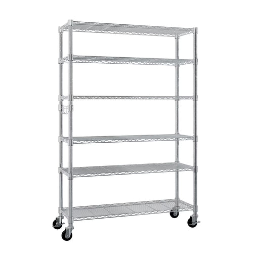 Xilee Wire Shelving Unit with Wheels Steel 6 Tier Heavy Duty Layer Rack Storage Metal Shelf Garage Organizer Wire Rack Shelving Adjustable