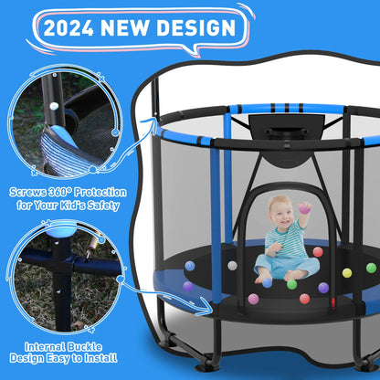 CITYLE Trampoline for Kids 600LBS 60'' 5FT Toddler Trampoline Indoor Outdoor with Basketball Hoop, Swing, Adjustable Bar, Mini Small Trampoline with Enclosure, Gifts for Toddlers, Boys & Girls