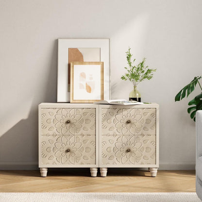 FOROUTIA Wooden Nightstand with 2 Drawers,Vintage MDF Bedside Tables with Storage