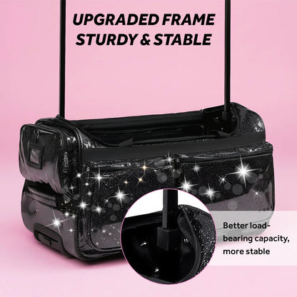 Dance Bag with Garment Rack,23"Glitter Rolling Dance Competition Bag with Organizer Bag, Collapsible Dance Travel Bag Suitcase for Dancers Performer Artist,Pink