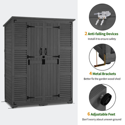 MCombo Large Outdoor Storage Shed with 6 Shelves, Outside Tool Wooden Storage Cabinet, 1738