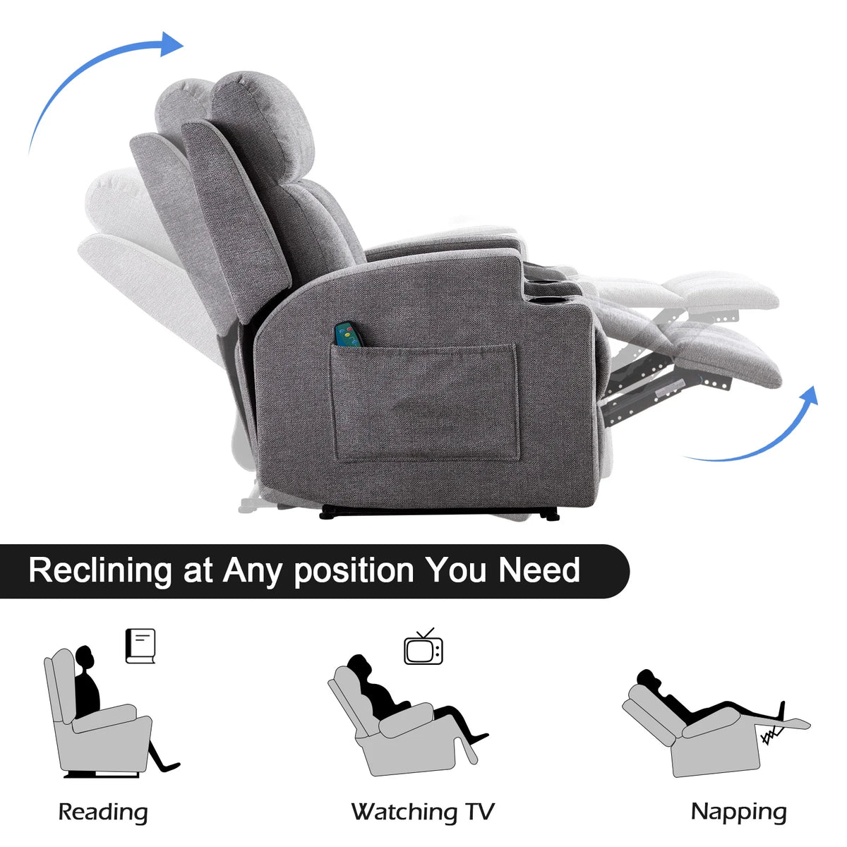 Bonzy Home Heated Manual Massage Recliner with Cup Holder Padded Breathable Fabric Recliner, Home Theater Seating��Navy