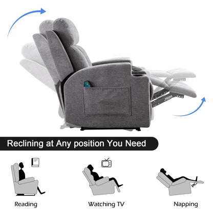 Bonzy Home Heated Manual Massage Recliner with Cup Holder Padded Breathable Fabric Recliner, Home Theater Seating��Navy