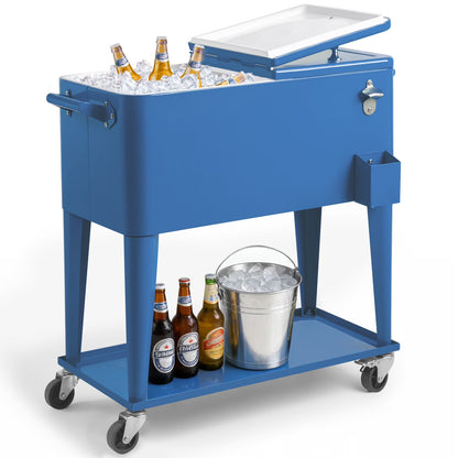Ktaxon 80 Qt Rolling Ice Chest Cooler Cart Outdoor Trolley with Storage Shelf, Bottle Opener & Cap Collector for 48 Hour Cold Drinks,Lemon Yellow