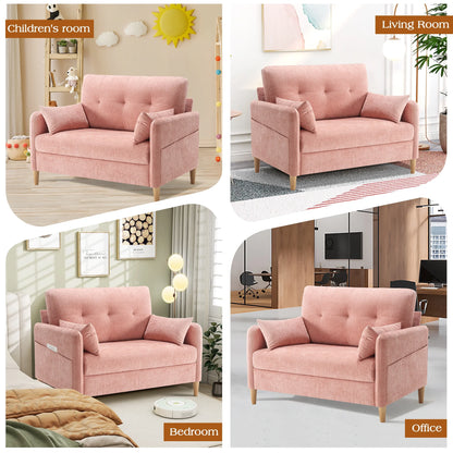 BedLuxury 47'' Wide LoveSeat, 2-seat Chenille sofa with 2 Pillows for Living Room and Small Spaces, Dark Grey