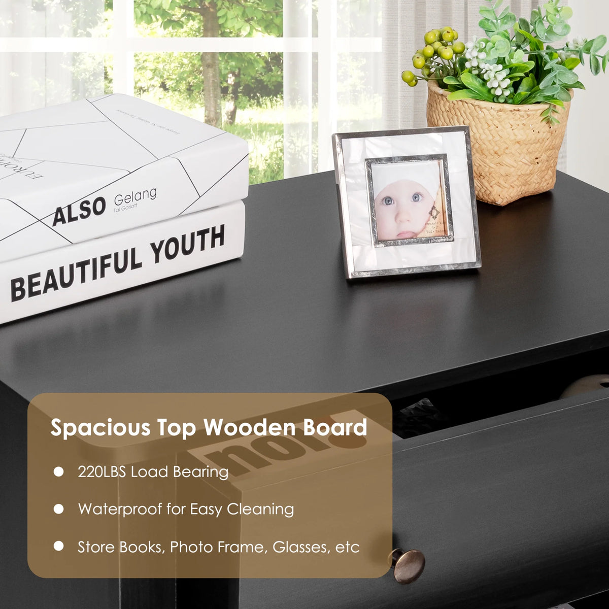 Gymax 3 Drawer Dresser Chest of Drawers Bedside Table for Living Room Bedroom Espresso