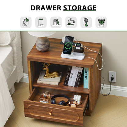 YOCWO 3 Drawer Nightstand, Classic Chest of Drawers with Arc Edge, Walnut