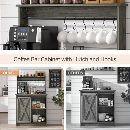 Catrimown Coffee Bar Cabinet, Barn Door Sideboard Buffet Cabinet with Storage, White