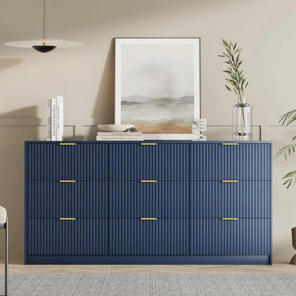 Furniway Fluted Large 9-Drawer Black Dresser