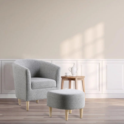 Lohoms Accent Arm Chair With Ottoman Set, Modern Home Leisure Chair with Footrest, Comfy Upholstered Armchair Single Sofa, Reading Chair with Solid Wood Legs for Living Room Bedroom, Gray