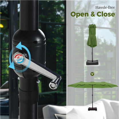 Alpha Joy 15ft Outdoor Patio Umbrella Extra-Large Double-Sided Garden Umbrella with Crank Handle and Base - Smoky Gray