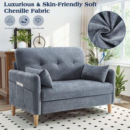 BedLuxury 47'' Wide LoveSeat, 2-seat Chenille sofa with 2 Pillows for Living Room and Small Spaces, Dark Grey