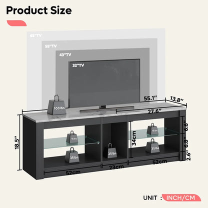 Bestier Entertainment Center with LED Lights TV Stand Media Console Table for TVs up to 60" in Light Grey