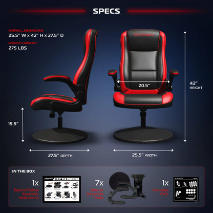 RESPAWN 800 Swivel Rocker Gaming Chair - Ergonomic Floor Gaming Seat with Lumbar Support, Flip Up Armrest, High Back, Pedestal Base, Comfortable No Wheels Console Video Game Rocker Chair - Red