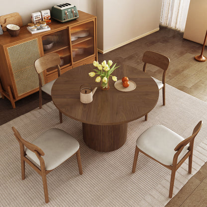 Wirrytor Round Dining Table, Modern Farmhouse Kitchen Table, 47 Inch Coffee Circle Dining Tables with Wood Strip Base for Kitchen Living Room, Black