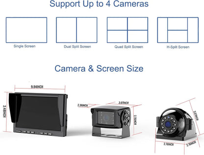 ZEROXCLUB 10'' 1080P HD Wireless Backup Camera System IP69K Waterproof & Loop Recording 10 Inch DVR Quad Split Monitor For RV/Truck/Trailer/Camper