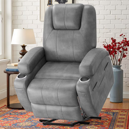 Lacoo power lift electric Massage recliner chair Oversized Single Sofa with Cup Holder for elderly,Black