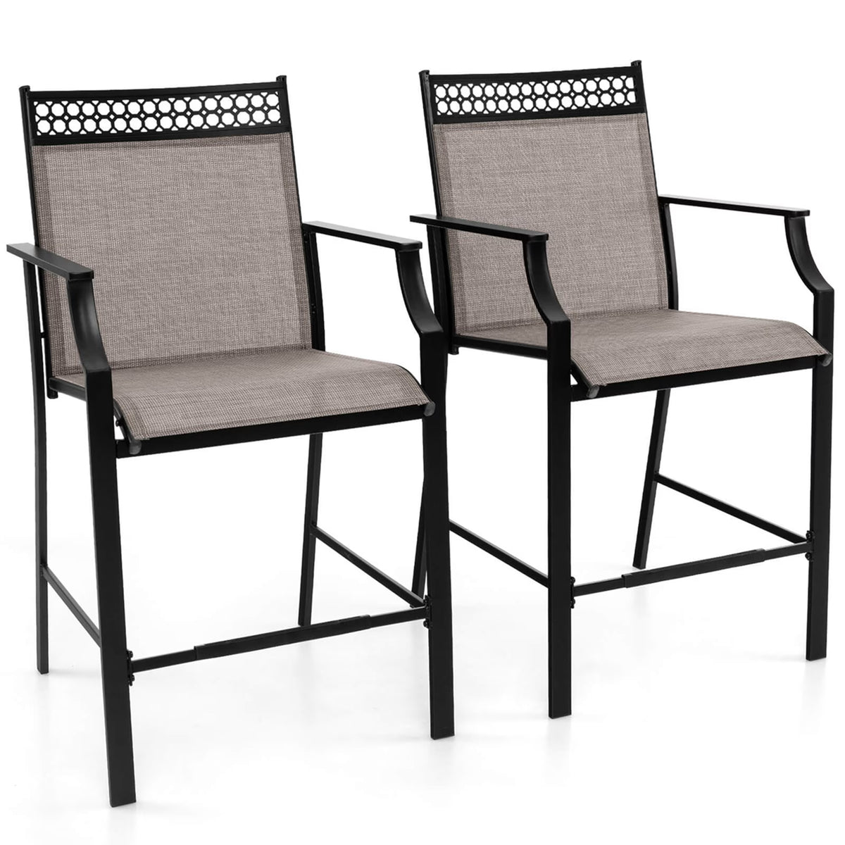 Costway Outdoor Counter Stools Set of 2 with Footrest & Armrests Metal Frame for Backyard Blue