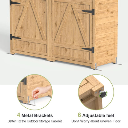 63.2" Outdoor Storage Cabinet, Lofka  Lockable Doors Garden shed with Adjustable Shelves| Asphalt Roof| Ventilate Shutter, Wood Shed with Large Storage Space, Waterproof Roof for Garden, Natural