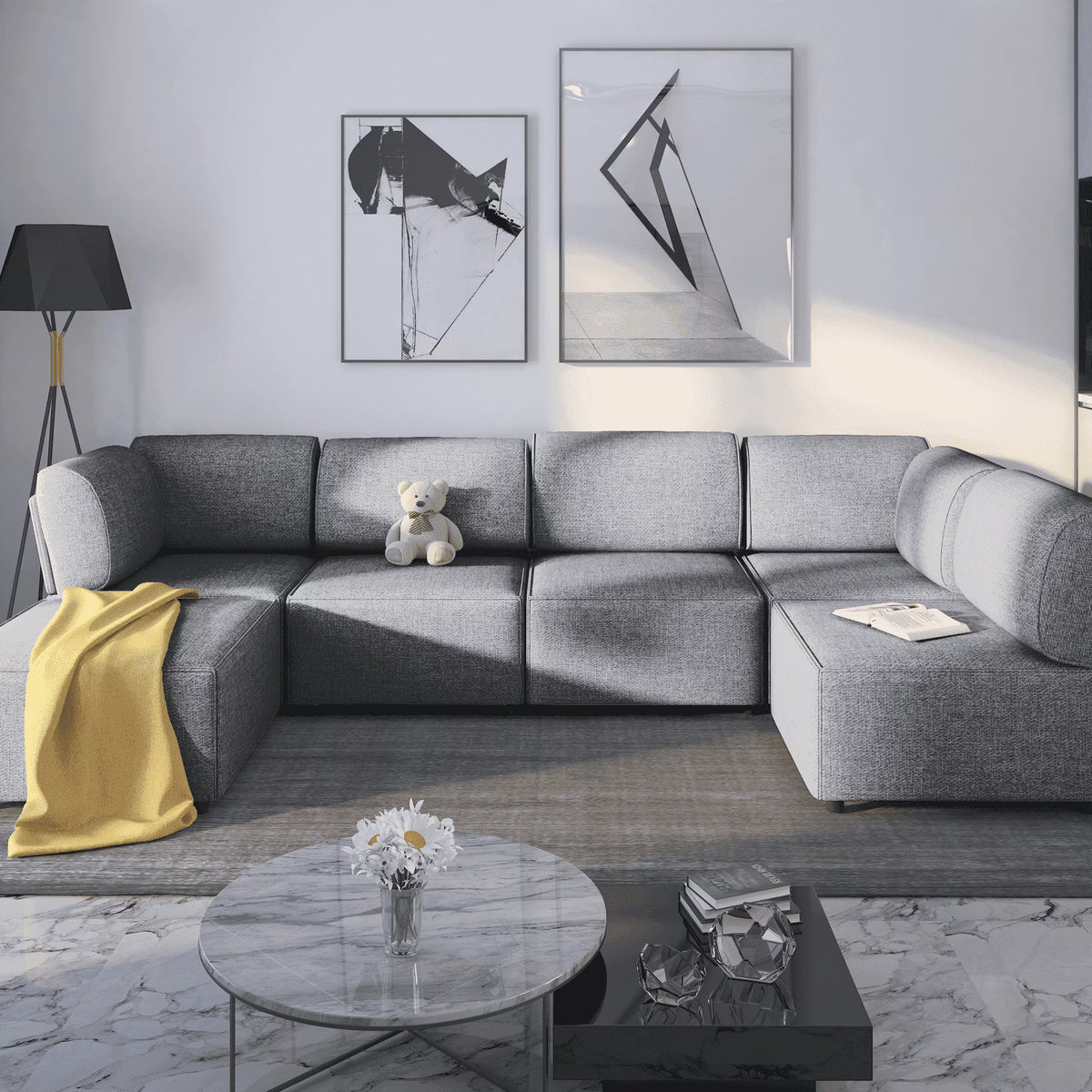Mjkone Sectional Couch/Futon Sofa Bed, Variable Modular Oversized Couch, U/L Shaped Couch and Queen Sleeper Sofa, Convertible Sofa Set for Living Room, Furniture for Living Room