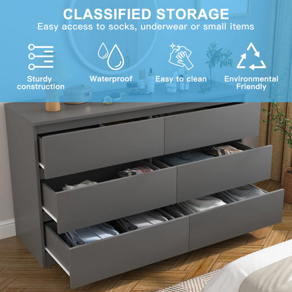 Kadyn White Chest of Drawer, 6 Double Drawer Dresser for Bedroom, Modern Storage Cabinet for Living Room, Dresser