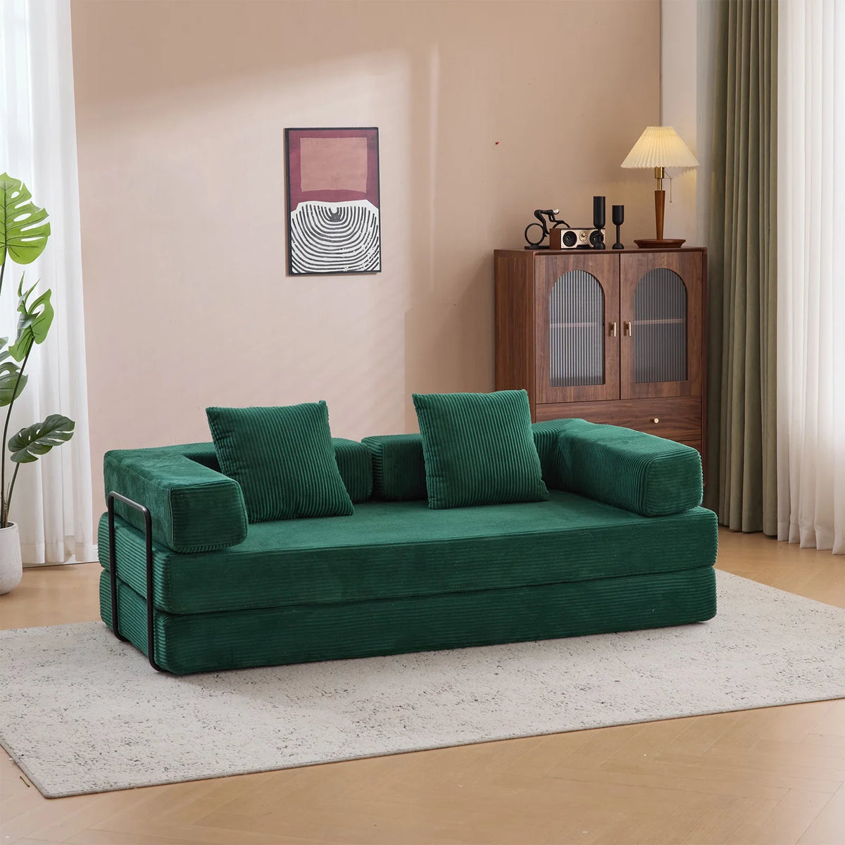 Taicans ?Convertible Floor Sofa Bed - 3 Seats Foldable Corduroy Futon Couch w/Pillow Support,Space-Saving Guest Bed for Living Room,Dorm,No Assembly Compressible Foam Mattress (Gray,76.7Inch L)