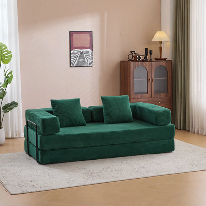Taicans ?Convertible Floor Sofa Bed - 3 Seats Foldable Corduroy Futon Couch w/Pillow Support,Space-Saving Guest Bed for Living Room,Dorm,No Assembly Compressible Foam Mattress (Gray,76.7Inch L)