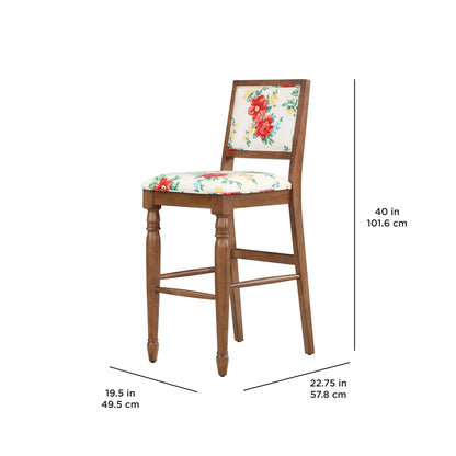 The Pioneer Woman Vintage Floral Bar Stools Made With Solid Wood Frame, Set of 2