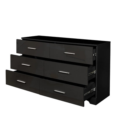 Ktaxon Bedroom Dresser with 6 Drawers, Wooden Double Dresser for Entryway, Wide Storage Cabinet for Living Room, Black