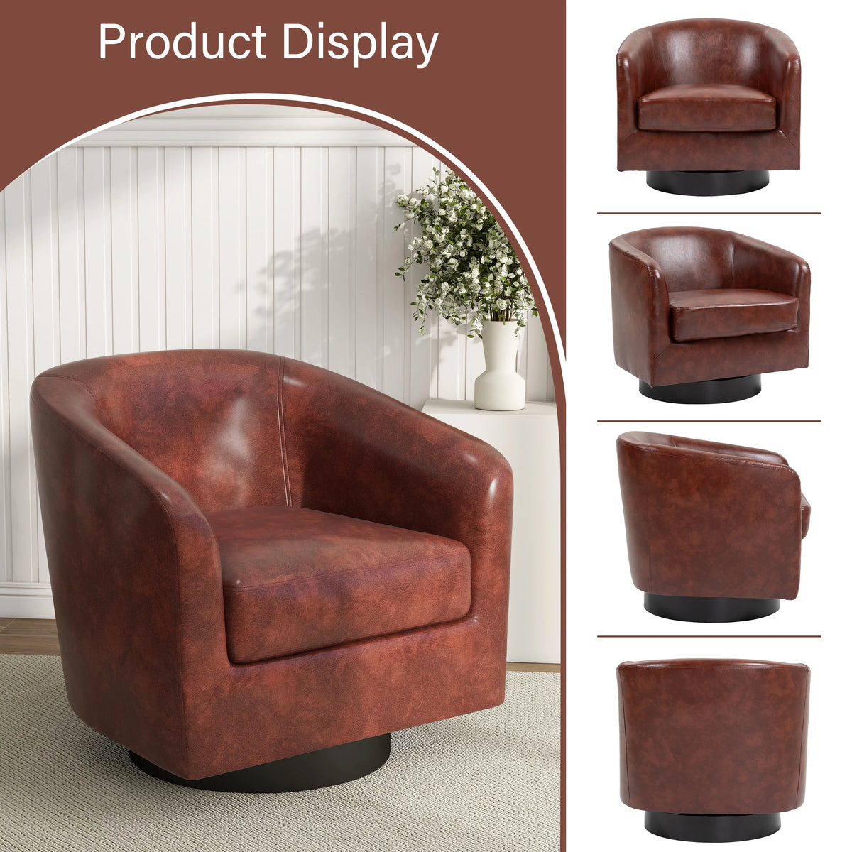 DREAMSIDEA Swivel Barrel Accent Chair for Living Room, Modern Upholstered Round Club Armchair-Cream