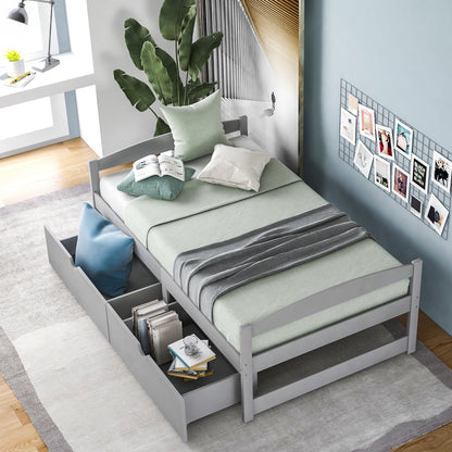 Euroco Twin Size Wooden Daybed with 2 Storage Drawers for Kids Bedroom, Gray