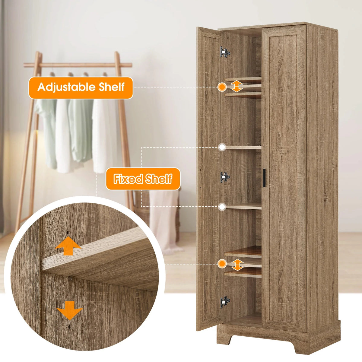 22'' Double Door Storage Cabinet with Adjustable Shelves, High Quality Bathroom Cabinet with  MDF Material, for Living room, Bathroom, Black