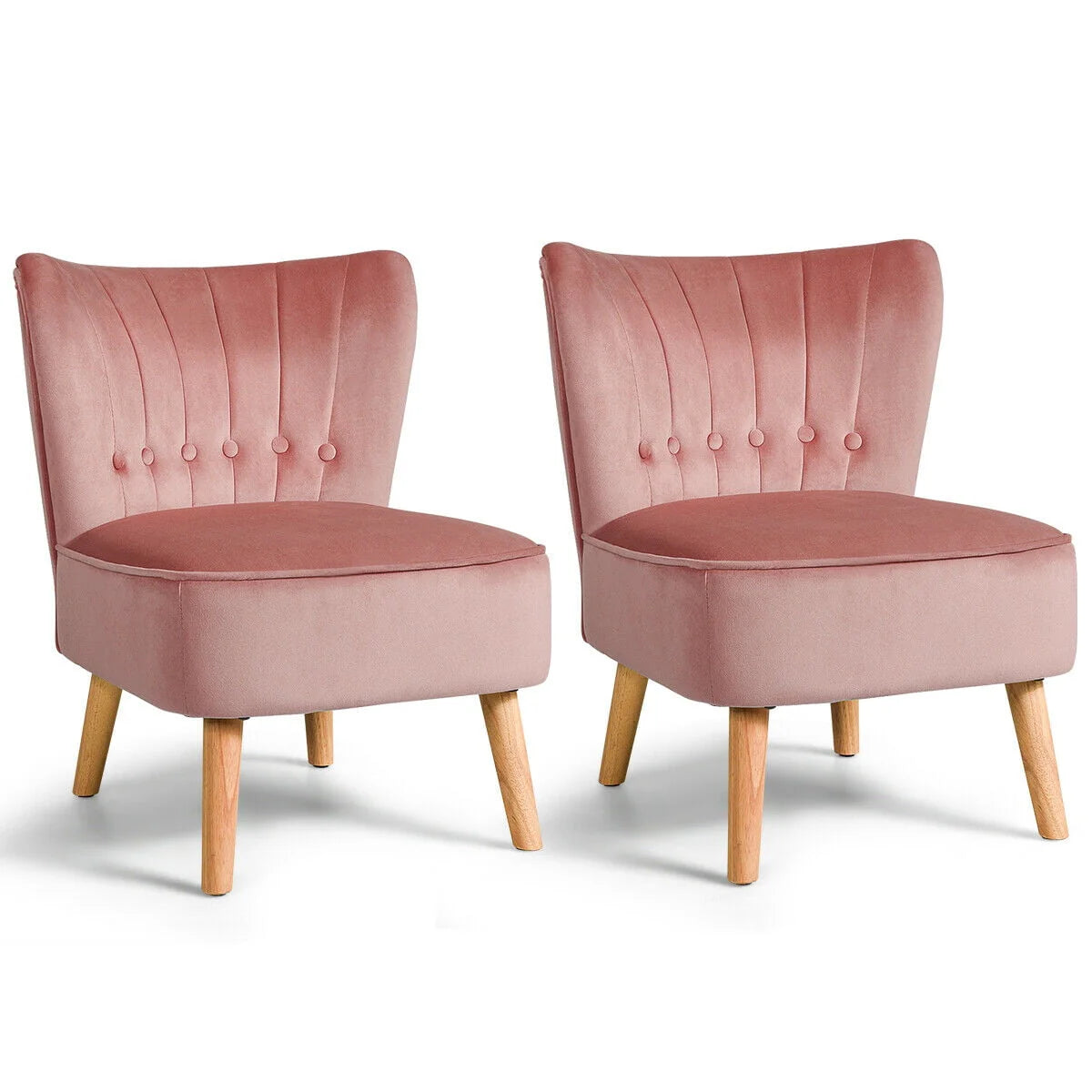 Gymax 2PCS Accent Chair Armless Leisure Chair Single Sofa w/ Wood Legs Pink
