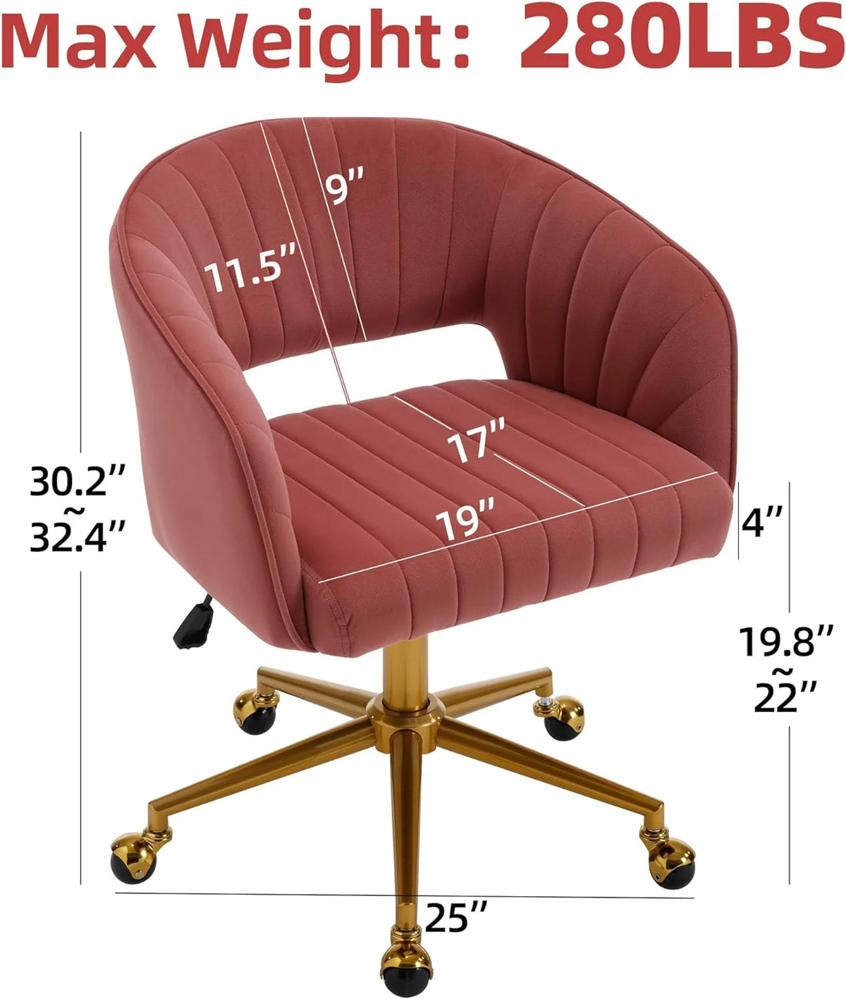 Westice Home Office Desk Chairs, Velvet Task Chair, Height Adjustable Swivel Vanity Chair with Golden Base for Vanity Study, Living Room Computer Room, Beige