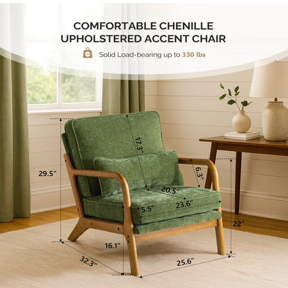 Ktaxon Accent Chair Corduroy Upholstered Armchair, Reading Club Chair with Pillow and Solid Wood Frame for Living Room Bedroom Furniture Off White