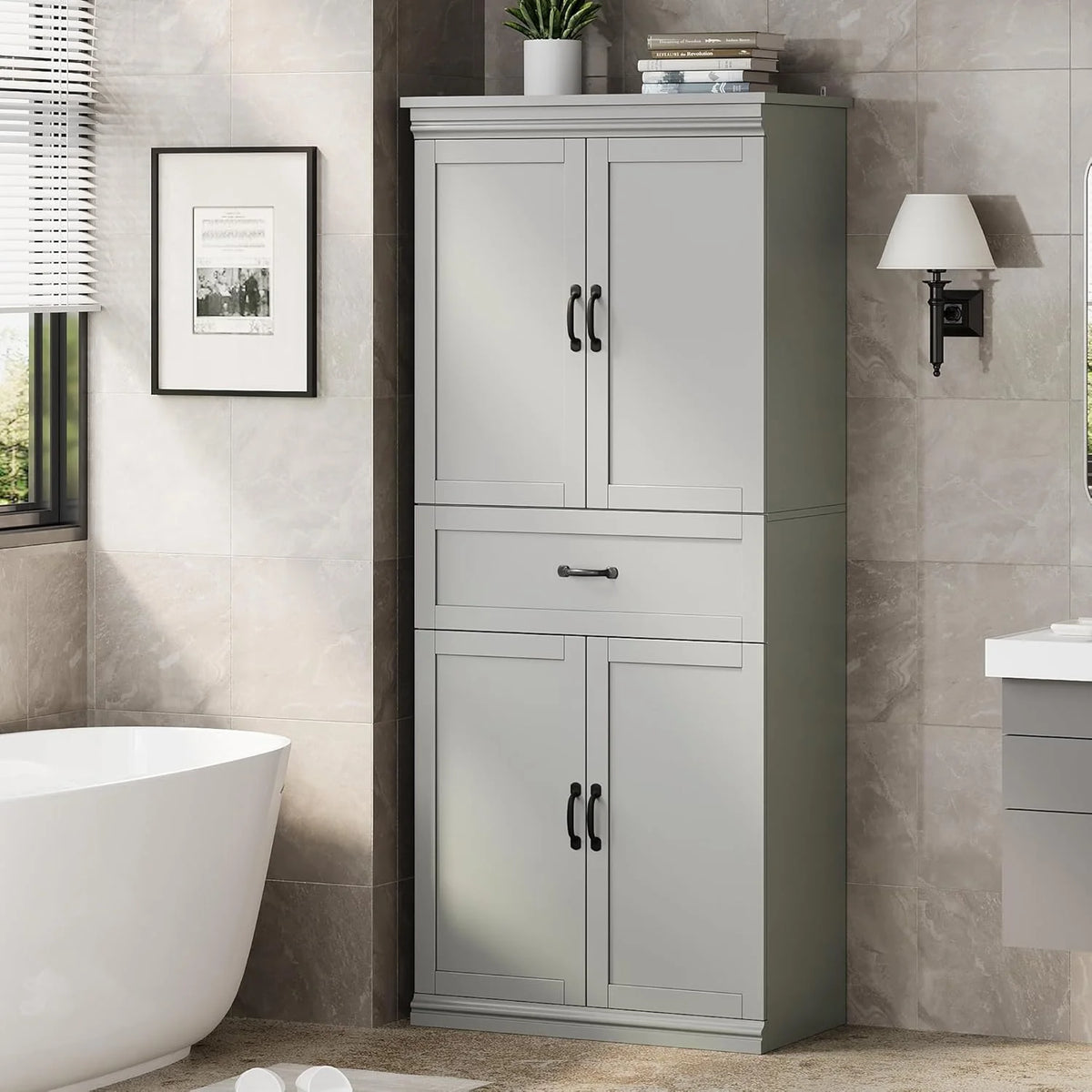 Ataucjin 70" Tall Kitchen Pantry Cabinet, Freestanding Cupboard Kitchen Pantry Storage Cabinet, Freestanding Cupboard with Doors and Adjustable Shelves, for Bathroom, Dining Room, Living Room