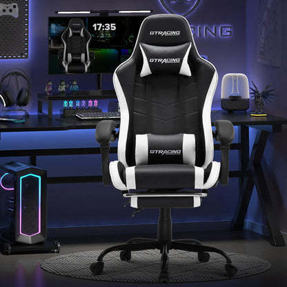 GTRACING GTWD-200 Ergonomic Gaming Chair with Adjustable Pillows and Footrest , White