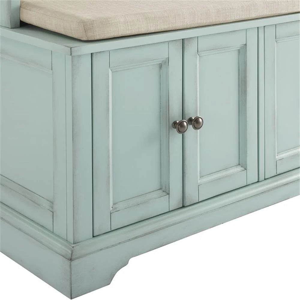 Bowery Hill Traditional Wood Hall Tree in Seafoam Blue/Oatmeal