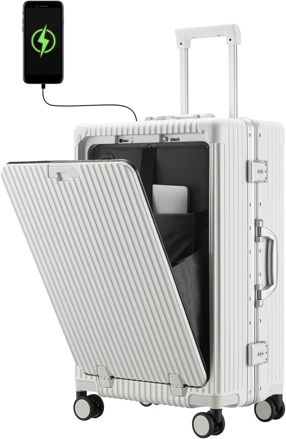 Carry-On Luggage with USB Charging Port, Front Compartment, TSA Lock, Airline Approved Carry On Hardside Suitcase with Spinner Wheels (Grey, 20inch)