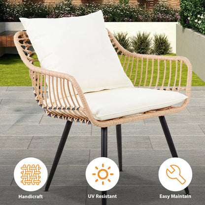 Ainfox 3-Piece Steel Outdoor Bistro Sets with Metal Chairs and Glass Top Table, Beige