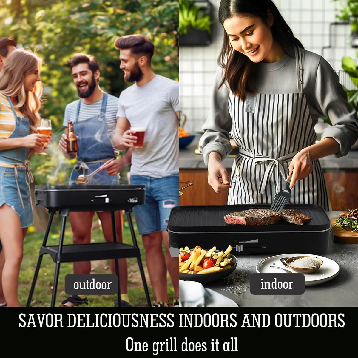 MY.1800W Electric Outdoor Grills with Lid Indoor Smokeless Grill for Balcony with Temperature Control Portable Removable Stand Grill for Cooking, BBQ Party, Family