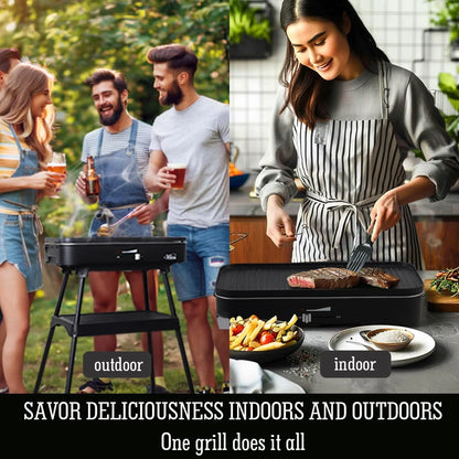 MY.1800W Electric Outdoor Grills with Lid Indoor Smokeless Grill for Balcony with Temperature Control Portable Removable Stand Grill for Cooking, BBQ Party, Family