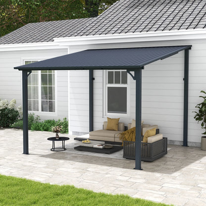 8' x 10' Outdoor Pergola Gazebo, Lean to Awnings Gazebos, Heavy Duty Hard Top Metal Pergola with Roof, for Patio, Backyard, Decks, Poolside