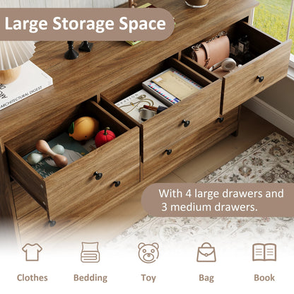 YouTrend 7 Drawer Dresser,White Dresser for Bedroom Drawer Organizer Storage Drawers,Wood Adult Storage Cabinet Living Room Hallway