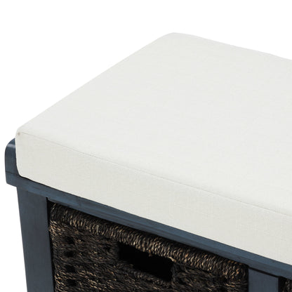 Entryway Storage Bench with 3 Woven Baskets and Removable Cushion, Entry Hallway Foyer Shoe Bench End of Bed Bench, Fully Assembled, 41.3" L x 15.7" W x 17" H (White&nbsp;Washed)