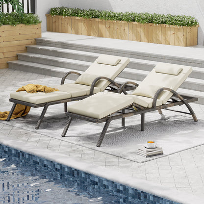 MEISSALIVVE 4-Piece Outdoor Lounge Chairs, Pool Chairs with Adjustable 5 Position Backrest , PE Rattan Chaise for Backyard Porch Deck (Gray)