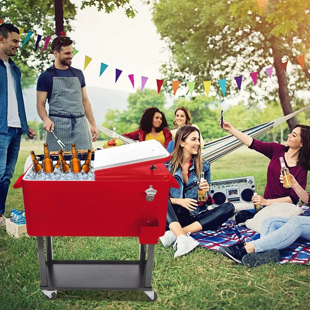 HEYWU 80 Quart Ice Chest Water Cooler with Bottle Opener, Milk White