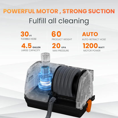 Giraffe Tools Wet Dry Vacuum Cleaner with 30FT Retractable Hose--Remote Control