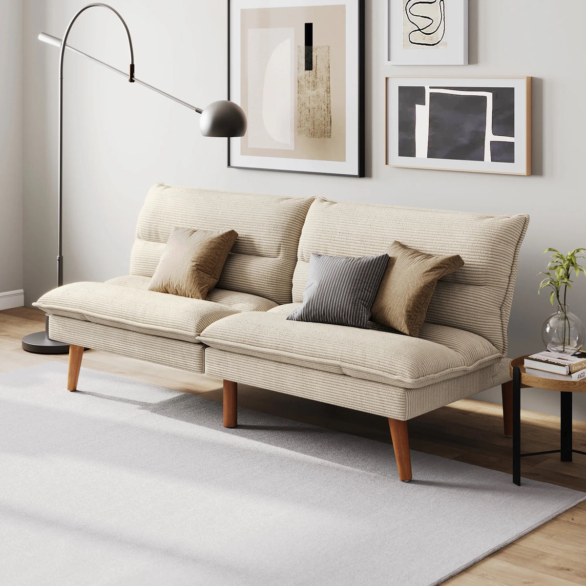 Linsy Home 71" W Corduroy Convertible Futon Sofa Bed, Army Green